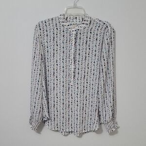LOFT Outlet White Floral Blouse, Size Large